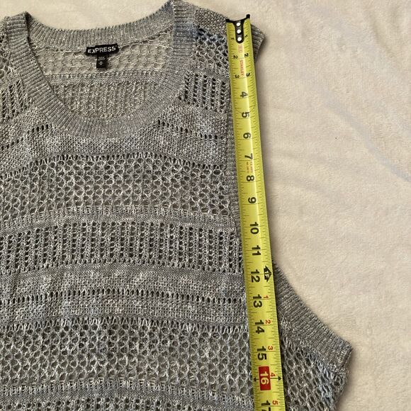 Vintage Y2K Express Crochet Sweater Vest Womens MEDIUM Gray Preppy Academia - Picture 8 of 10